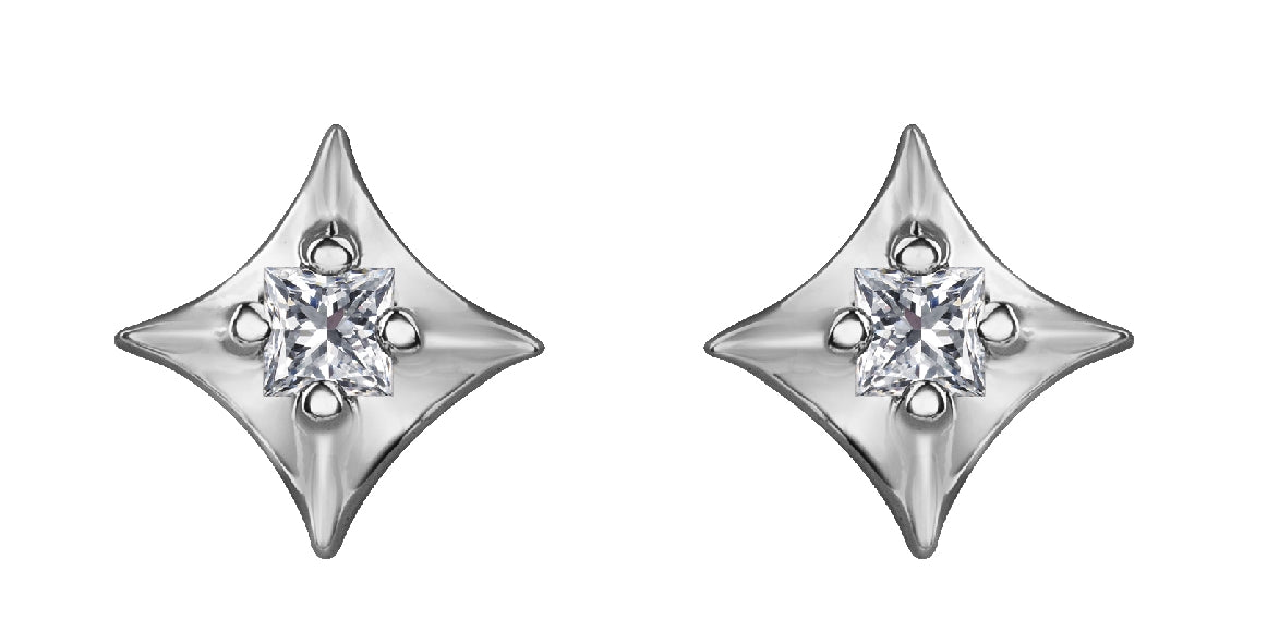 Lady's 10kt white gold 'Forever Jewellery' Stud earrings set with 2 x 0.03ct princess cut CANADIAN diamonds 