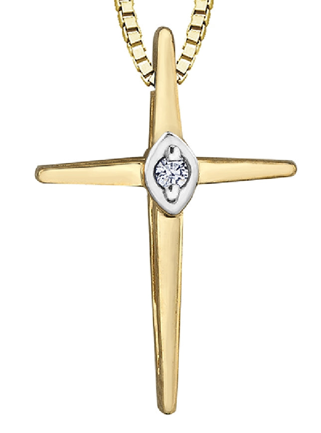 Lady's 10kt yellow gold 'Forever Jewellery' CROSS pendant set with 1 x 0.01ct round brilliant cut diamond on a fine box link chain