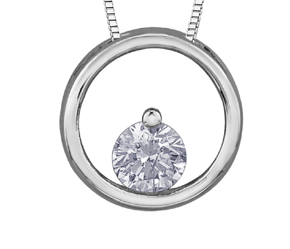Lady's 10kt white gold 'Forever Jewellery' solitaire circle pendant set with 1 x 0.07ct round brilliant cut diamond on a fine box link chain