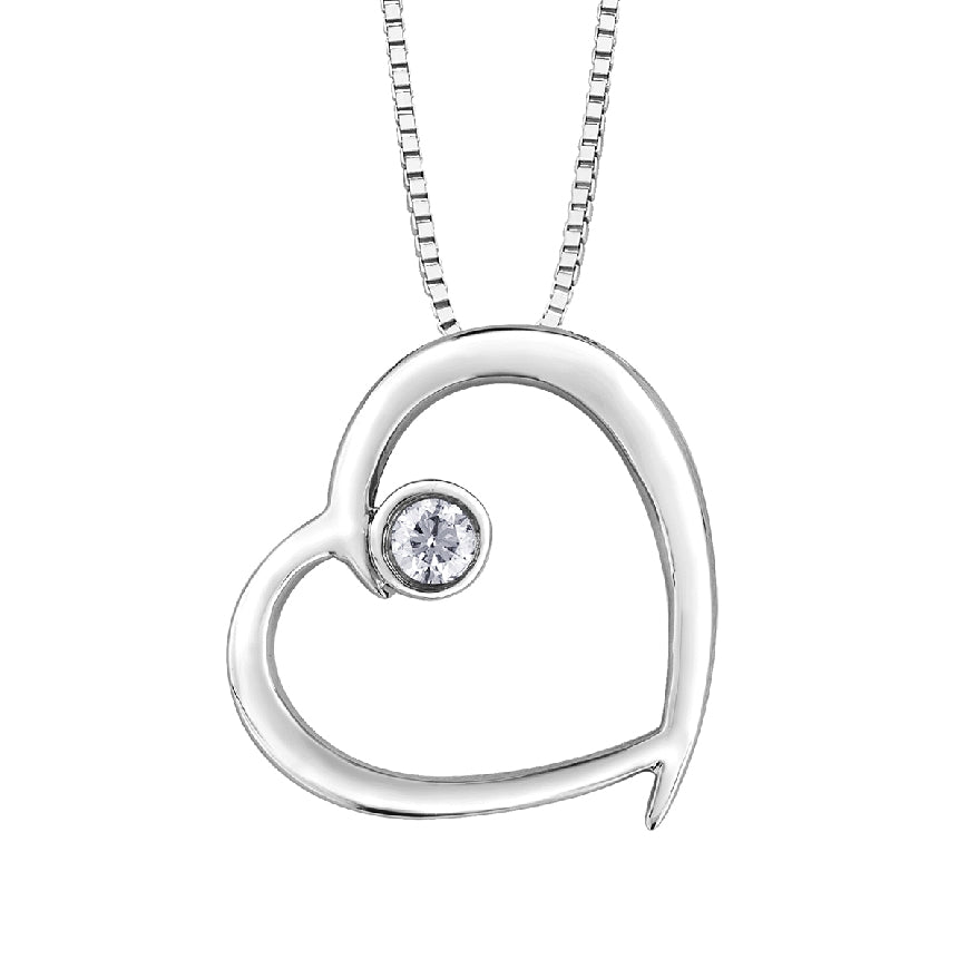 Lady's 10kt white gold 'Forever Jewellery' heart pendant set with 1 x 0.03ct round brilliant cut diamond on a fine box link chain