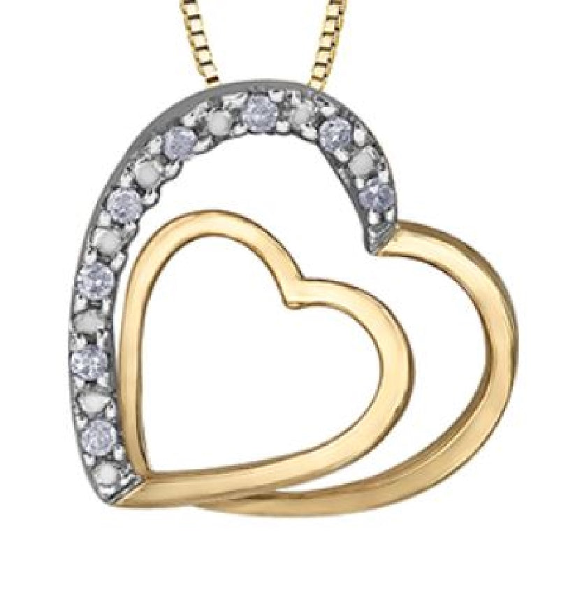 Lady's 10kt yellow gold 'Forever Jewellery' heart pendant set with 8 single cut diamonds = 0.05ct tw  on a fine box link chain