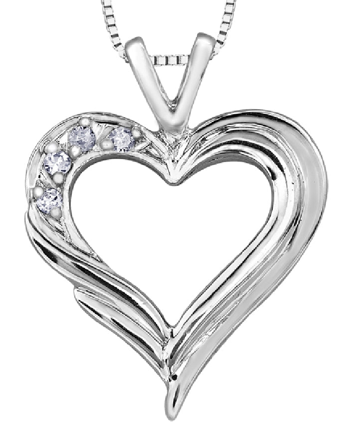 Lady's 10kt white gold 'Forever Jewellery' heart pendant set with 4 round brilliant cut diamonds = 0.04ct tw on a fine box link chain