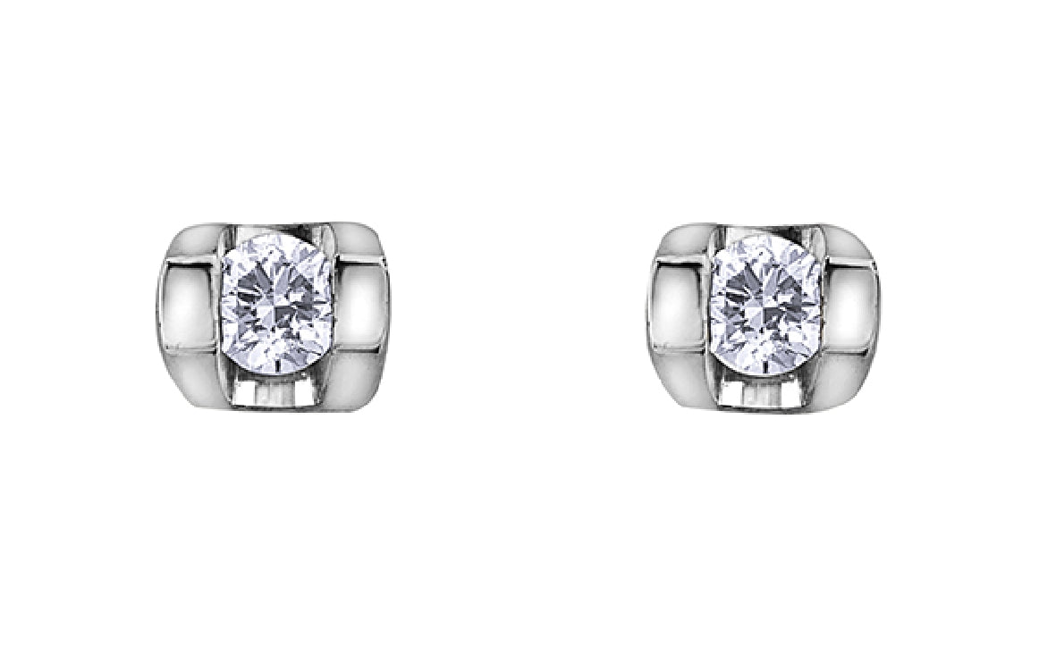 Lady's 10kt white gold 'Forever Jewellery' diamond stud earrings set with 2 round brilliant cut diamonds = 0.06ct tw