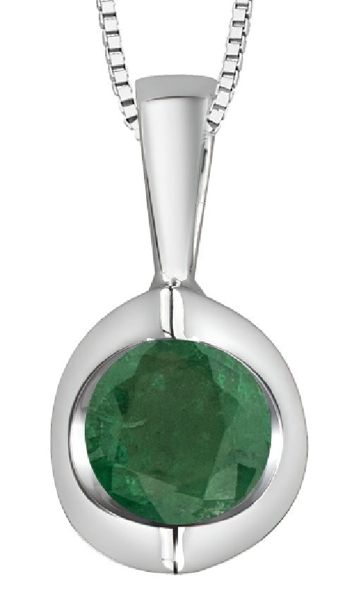Lady's 10kt white gold 'Forever Jewellery' pendant set with one 4mm genuine emerald on a fine box link chain