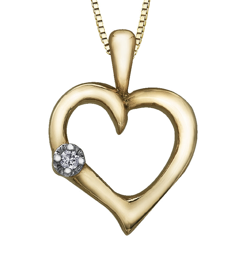 Lady's 10kt yellow gold 'Forever Jewellery' heart pendant set with 1 x 0.01ct round brilliant cut diamond on a fine box link chain