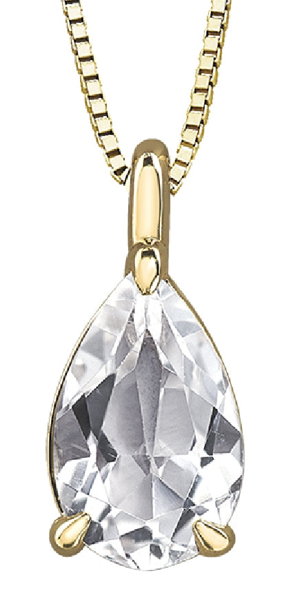 Lady's 10kt yellow gold 'Forever Jewellery' solitaire pendant set with 1 x 8x5mm pear shape white topaz on a fine box link chain