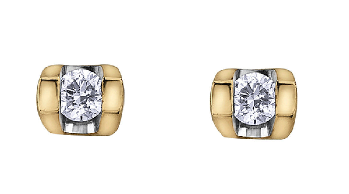 Lady's 10kt yellow gold 'Forever Jewellery' diamond stud earrings set with 2 round brilliant cut diamonds = 0.06ct tw