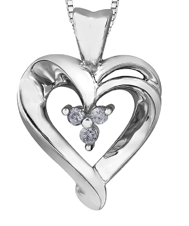 Lady's 10kt white gold 'Forever Jewellery' heart pendant set with 3 round brilliant cut diamonds = 0.04ct tw on a fine box link chain