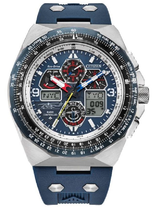 Gent's stainless steel CITIZEN ECO-DRIVE Promaster
'SKYHAWK A-T SIKORSKY' watch with blue rubber strap
#JY8156-00L