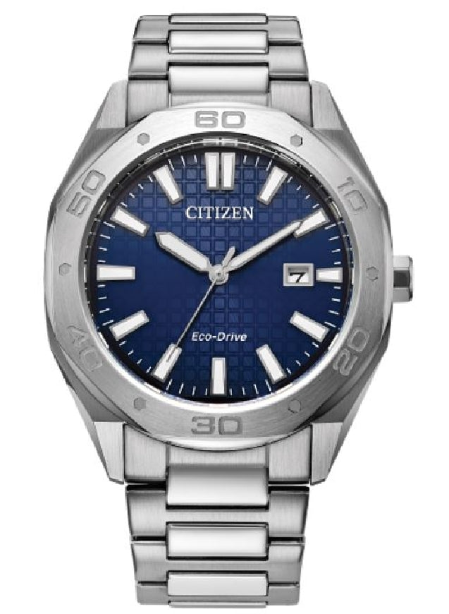 Gent's stainless steel CITIZEN ECO-DRIVE 'Weekender Sport' watch with blue dial #BM7630-80L