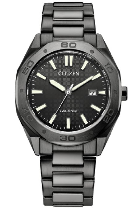 Gent's grey-tone stainless steel CITIZEN ECO-DRIVE 'Weekender Sport' watch with grey dial #BM7637-81H