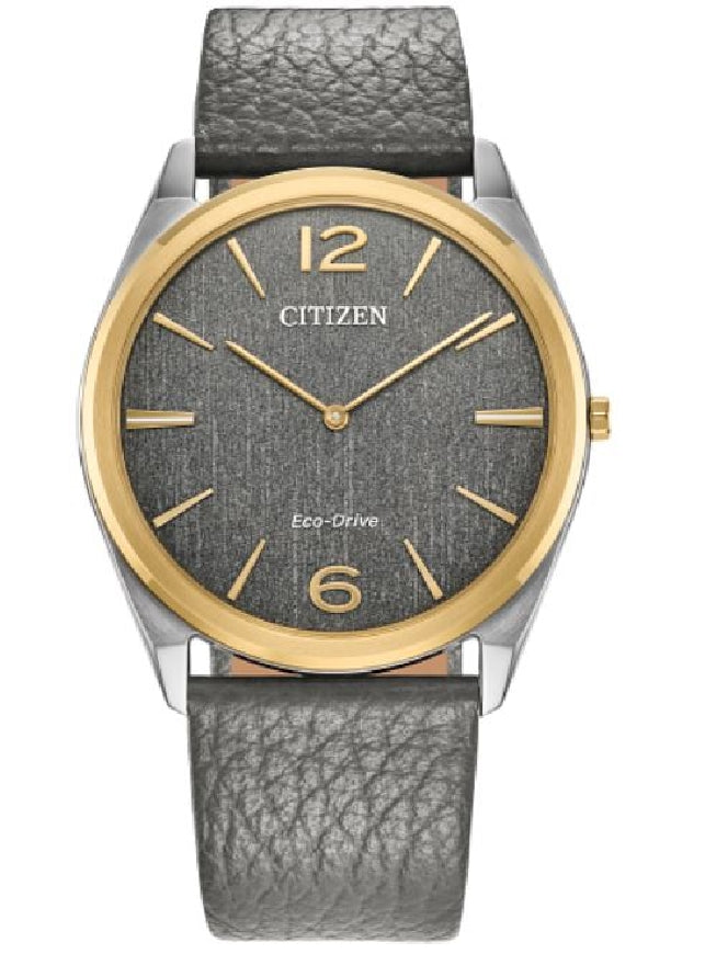 Unisex two-tone CITIZEN ECO-DRIVE 'Classic'watch with grey leather strap and dial #AR3124-07H