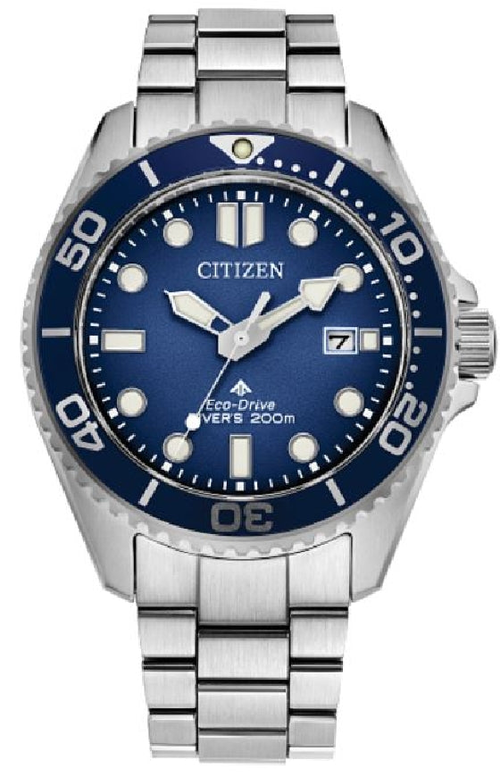 Gents Stainless Steel CITIZEN ECO-DRIVE 'Promaster Dive' watch with blue face #BN0260-54L