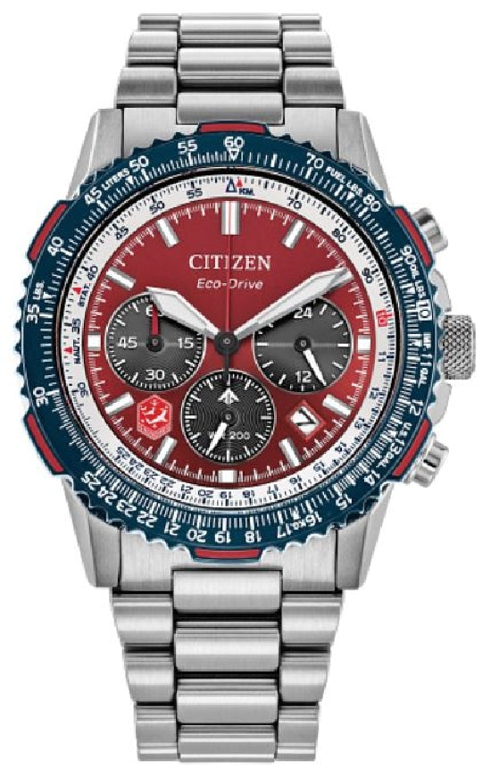 Gent's stainless steel CITIZEN ECO-DRIVE Promaster Nighthawk 'SNOWBIRD' watch with red dial #CA4668-51X