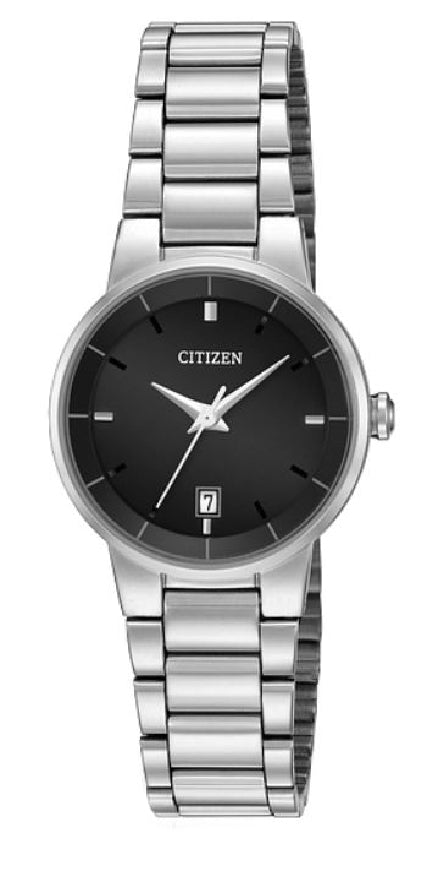 Stainless steel CITIZEN quartz watch with black dial #EU6010-53E