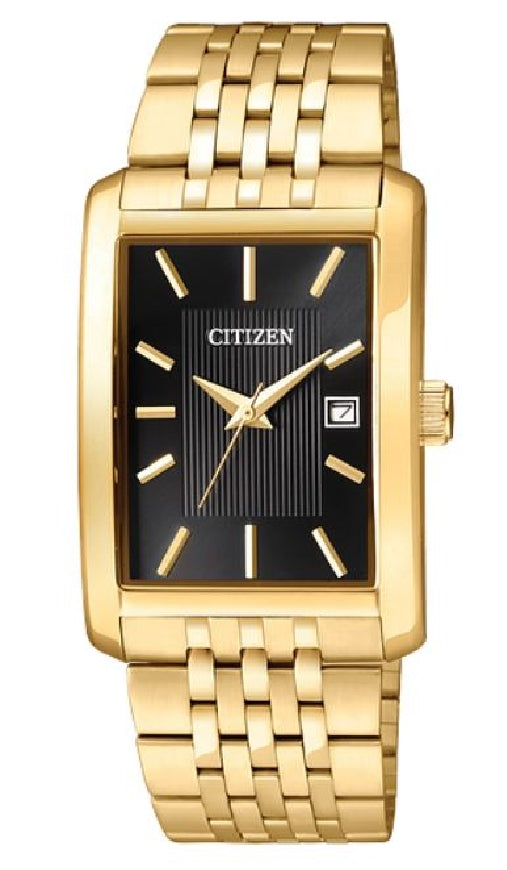 Gold-tone stainless steel CITIZEN quartz watch with black dial #BH1673-50E
