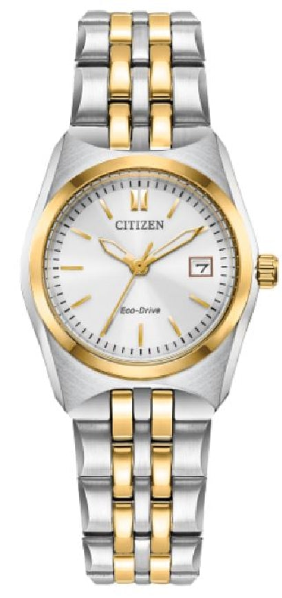 Lady's two tone stainless steel CITIZEN ECO-DRIVE 'Corso' watch with white dial #EW2299-50A