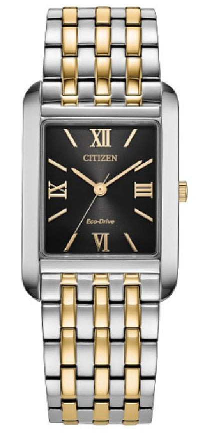 Gent's two tone stainless steel CITIZEN ECO-DRIVE 'Addysen' watch with grey dial applied with Roman numerals  #BJ6574-59E