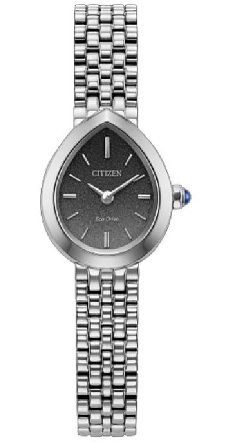 Stainless steel  CITIZEN ECO-DRIVE 'L Rainell' watch with a dark raindrop - shaped face  #EX1550-54E