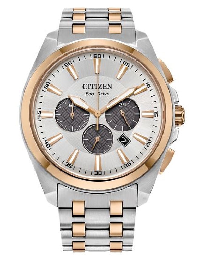 Gent's two tone CITIZEN Eco-Drive 'PEYTEN' chronograph  #CA4516-59A