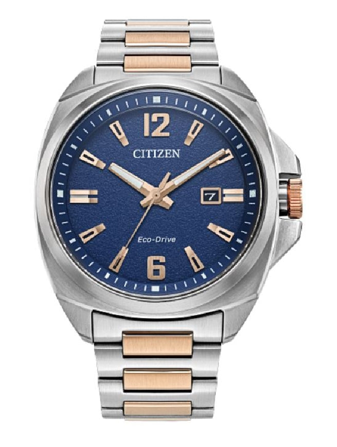 Gent's two tone CITIZEN Eco-Drive 'SPORT LUXURY' watch with blue face #AW1726-55L