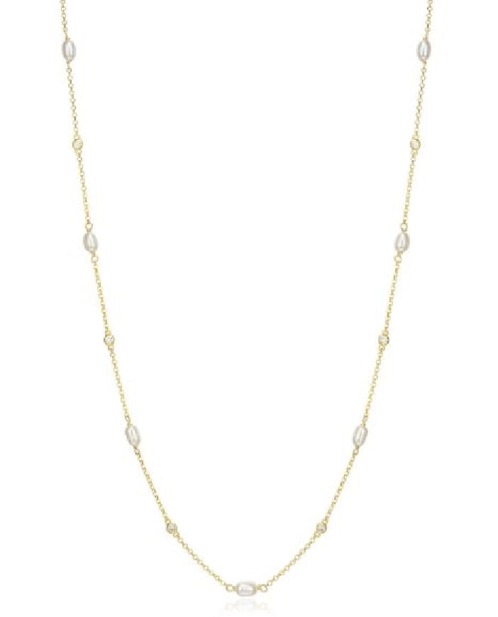 Sterling silver REIGN gold plated rolo link and pearl necklace in 18' length