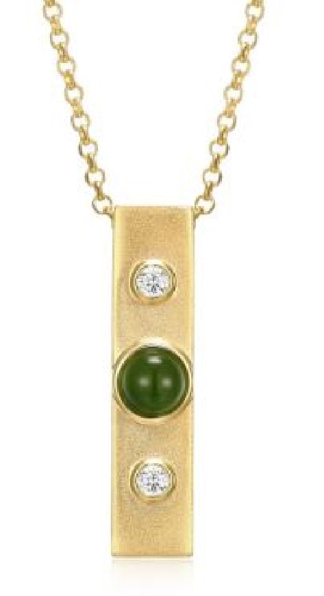 Sterling silver REIGN gold plated vertical bar necklace set with jade and cubic zirconia