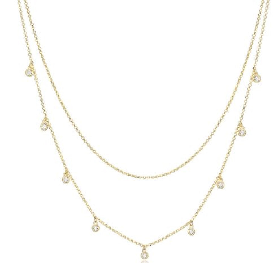 Sterling silver REIGN gold plated double layer charm necklace in 16'+3' length