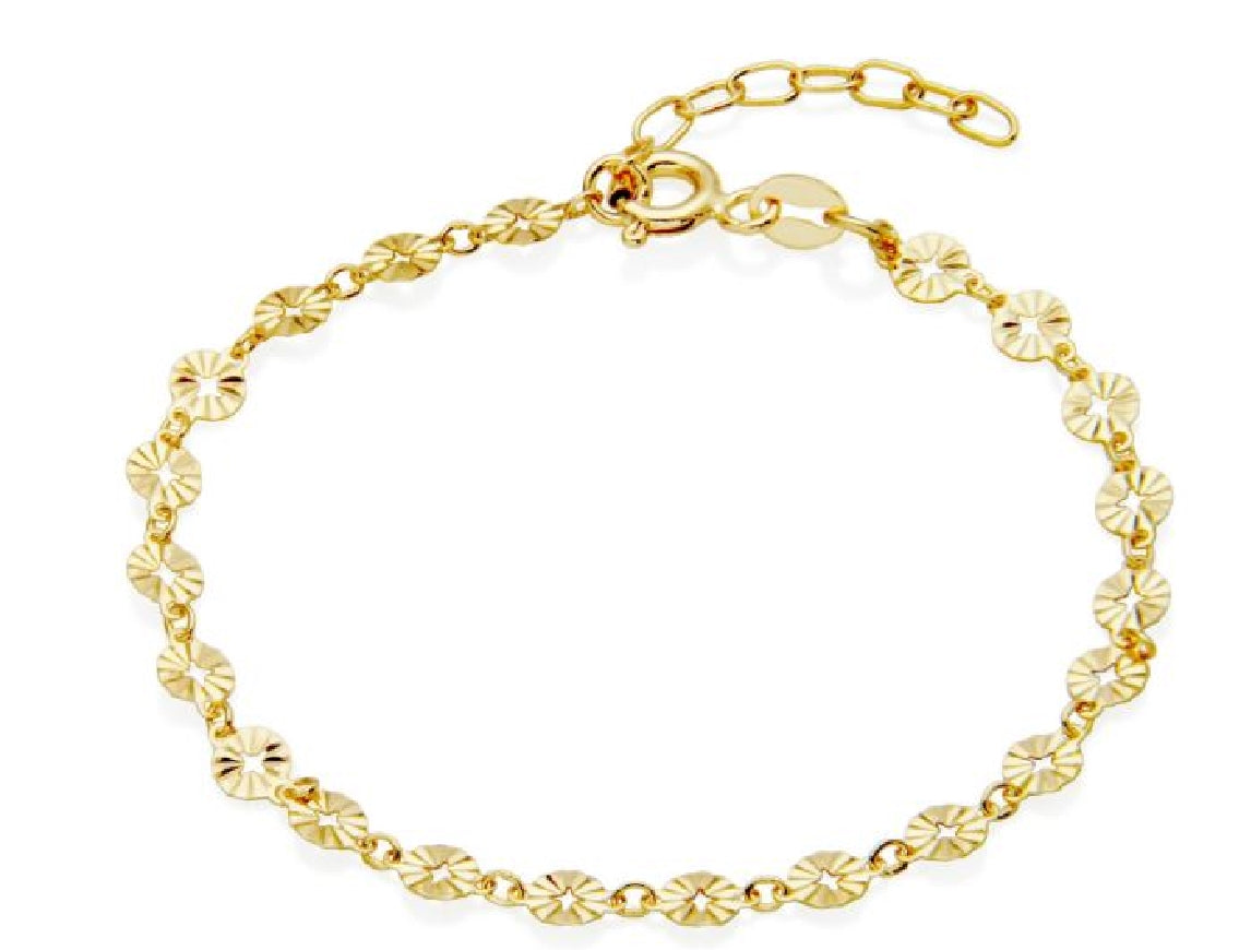 Sterling silver REIGN gold plated circle disc bracelet in 6.5'+1' length