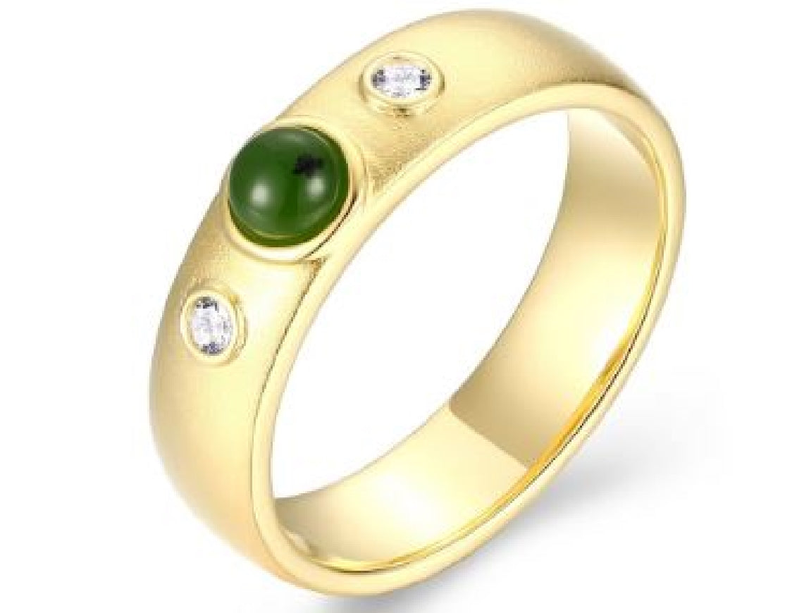 Sterling silver REIGN gold plated ring set with jade and cubic zirconia
Size 6