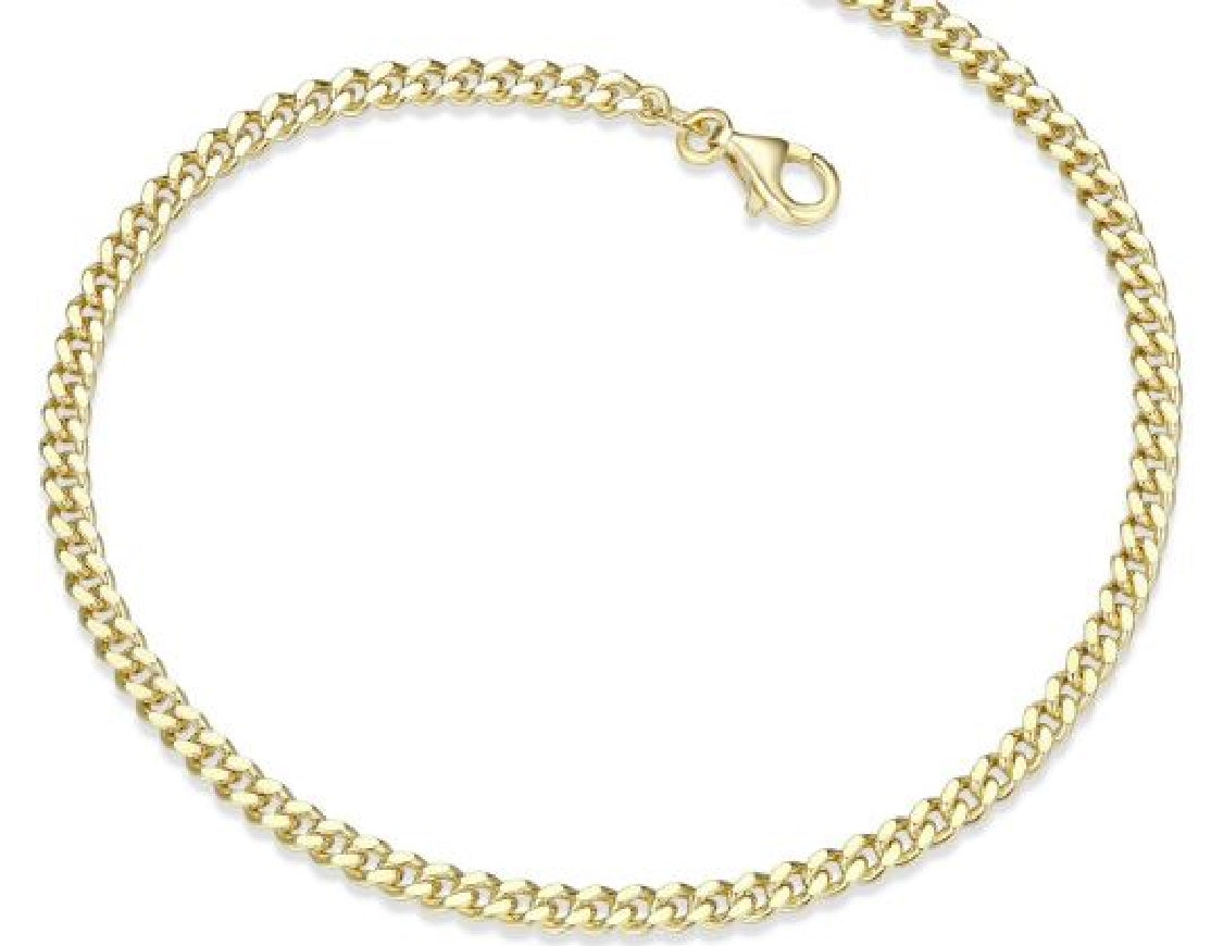 Sterling silver gold plated REIGN curb link anklet in 9'+1' length