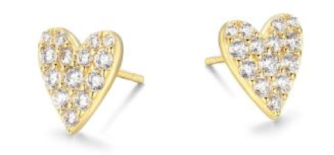 Sterling silver gold plated REIGN heart stud earrings set with cubic zirconias