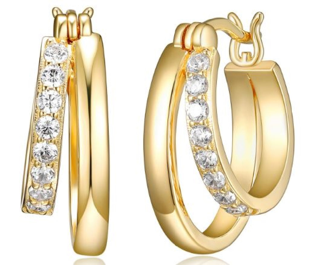 Sterling silver gold plated REIGN hoop earrings set with cubic zirconias