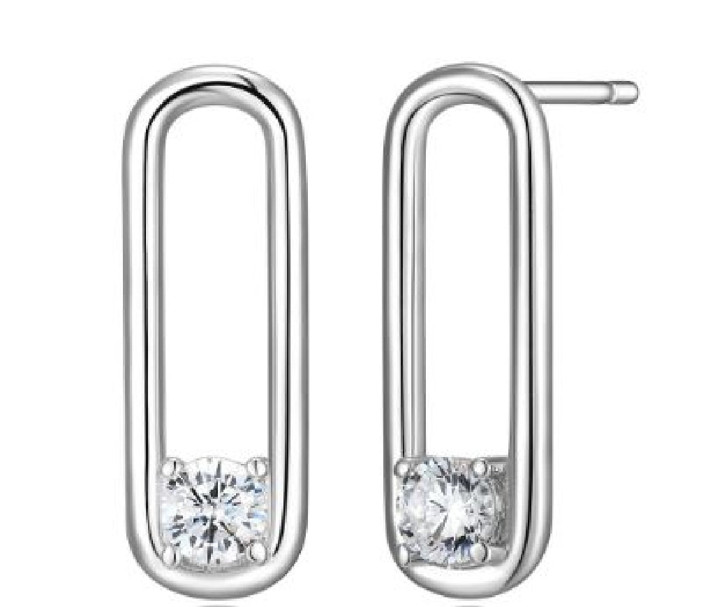 Sterling silver REIGN paperclip earrings set with 2 cubic zirconia 