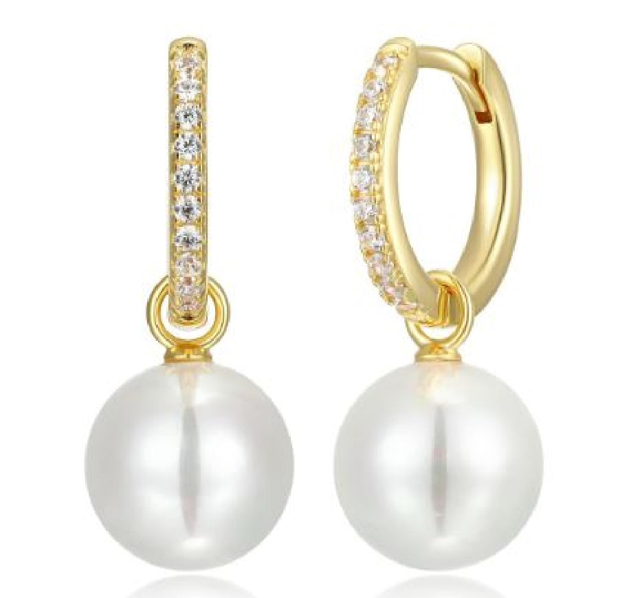 Sterling silver gold plated REIGN pearl and cubic zirconia earrings