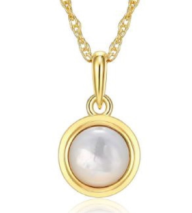 Sterling silver and gold plated REIGN birthstone necklace (June) set with a genuine white mother of pearl on a 16+2' length chain