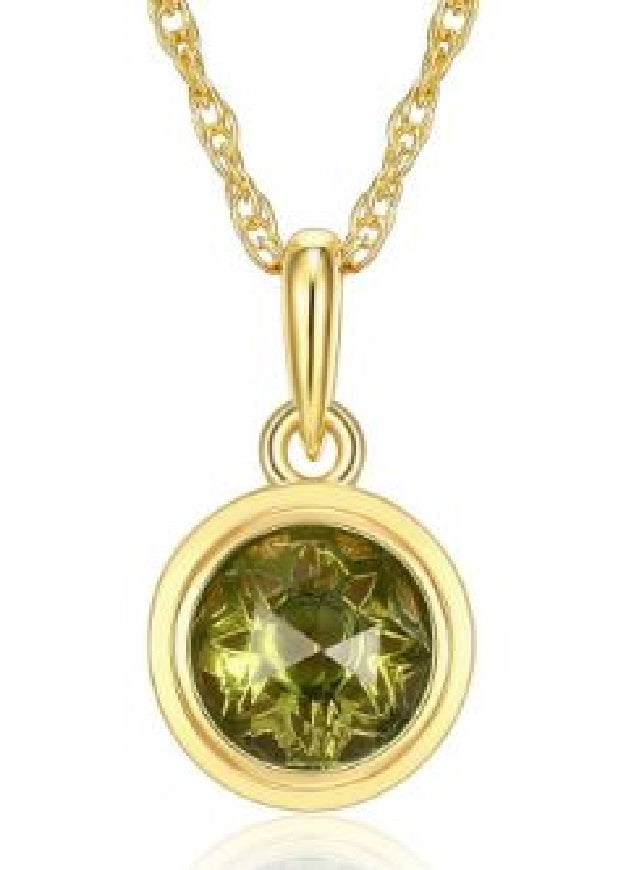 Sterling silver and gold plated REIGN birthstone necklace (August) set with a genuine peridot on a 16+2' length chain