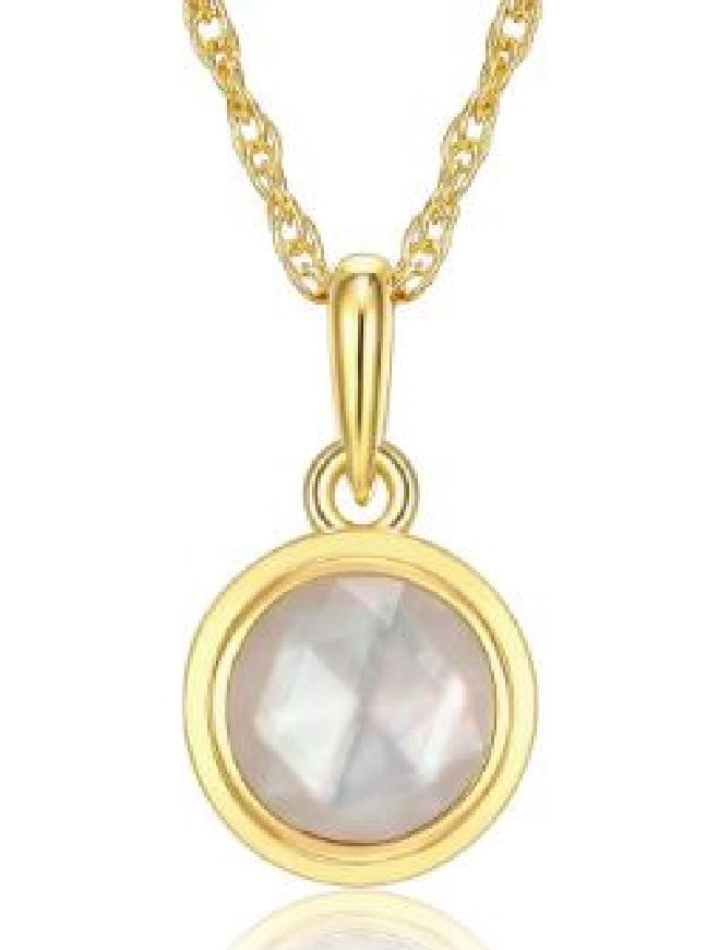 Sterling silver and gold plated REIGN birthstone necklace (April) set with a genuine white cyrstal and mother of pearl doublet on a 16+2' length chain