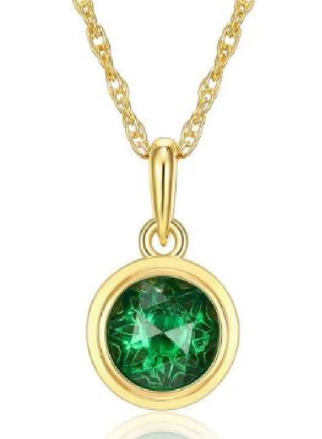 Sterling silver and gold plated REIGN birthstone necklace (May) set with a LAB GROWN green garnet on a 16+2' length chain