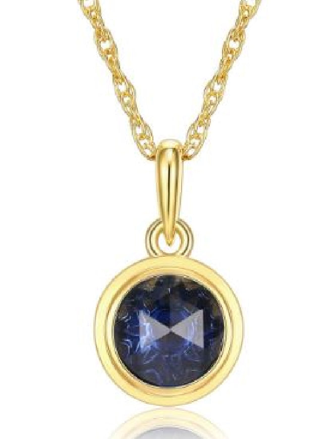 Sterling silver and gold plated REIGN birthstone necklace (September) set with a created sapphire on a 16+2' length chain