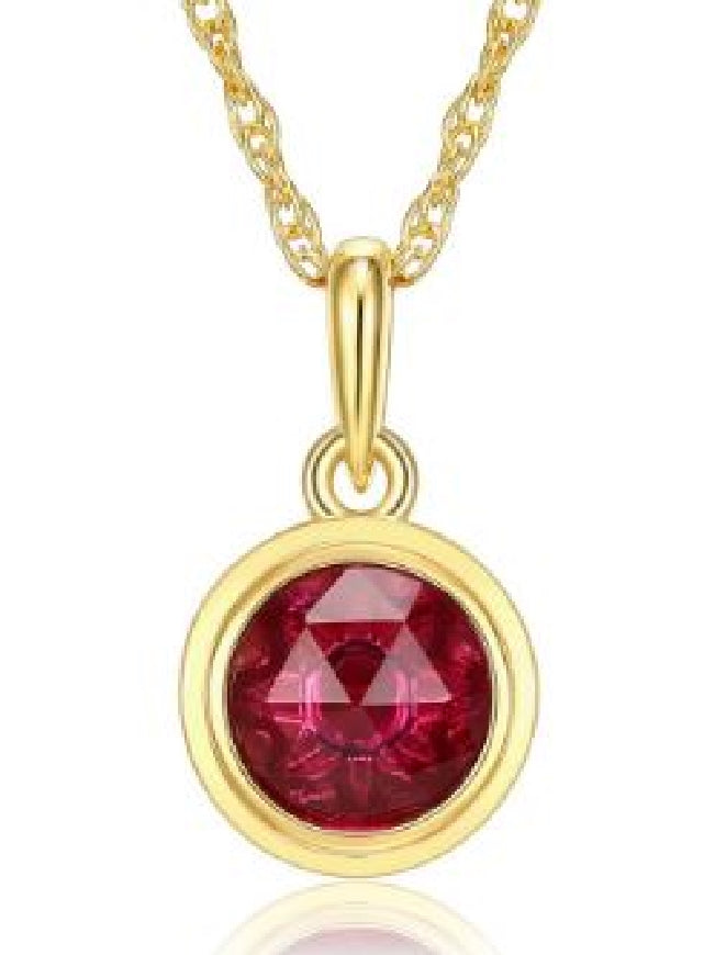 Sterling silver and gold plated REIGN birthstone necklace (July) set with a created ruby on a 16+2' length chain