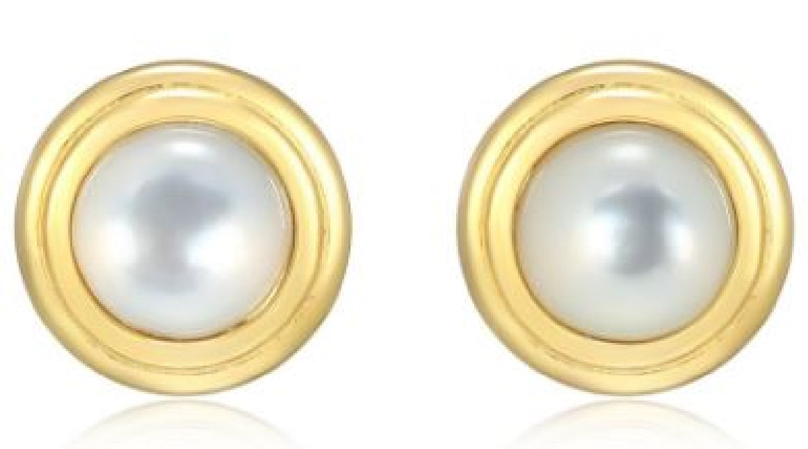 Sterling silver and gold plated REIGN birthstone stud earrings (June) set with a genuine white mother of pearl