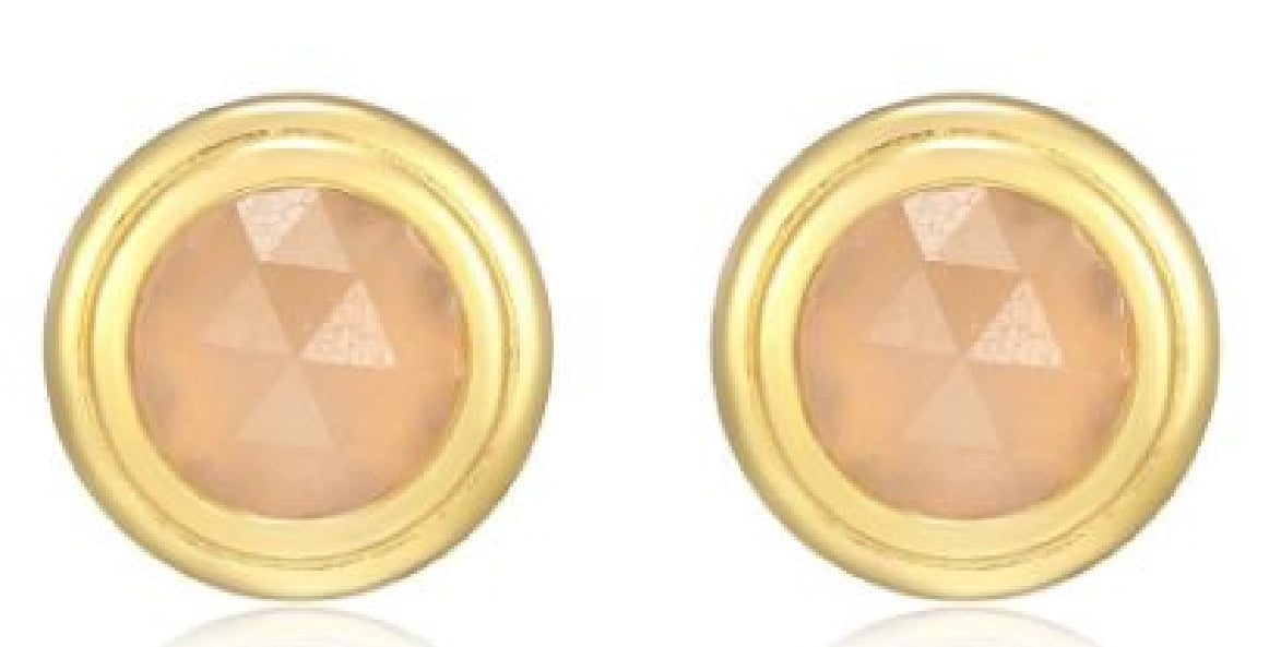 Sterling silver and gold plated REIGN birthstone stud earrings (October) set with a genuine dyed pink quartzite