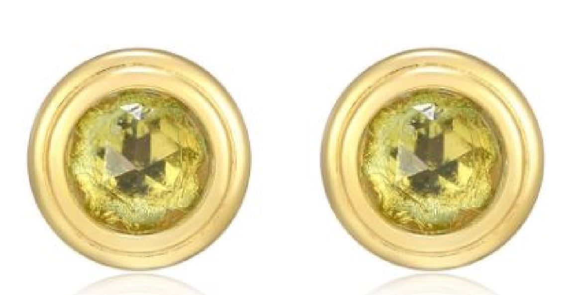 Sterling silver and gold plated REIGN birthstone stud earrings (August) set with a genuine peridot