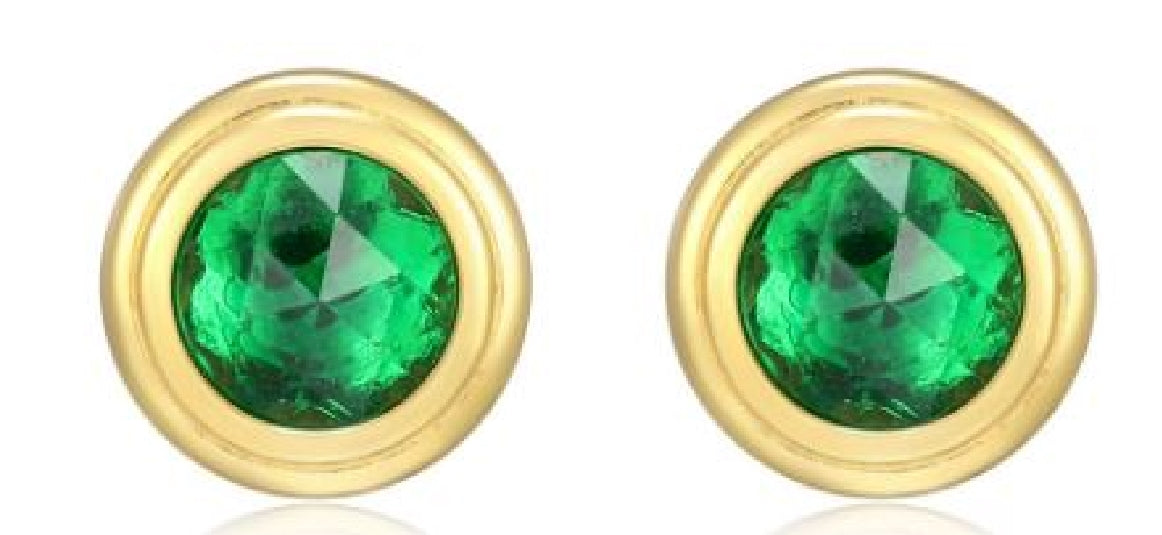 Sterling silver and gold plated REIGN birthstone stud earrings (May) set with a LAB GROWN green garnet