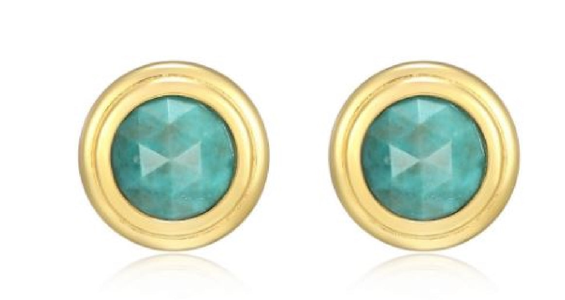 Sterling silver and gold plated REIGN birthstone stud earrings (December) set with a genuine turquoise magnesite