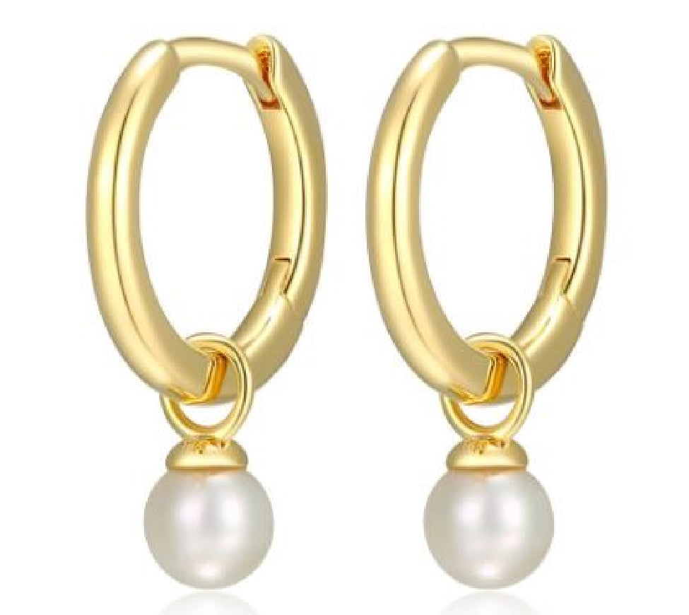 Sterling silver and gold plated REIGN genuine pearl 2-in-1 charm  hoop earrings 