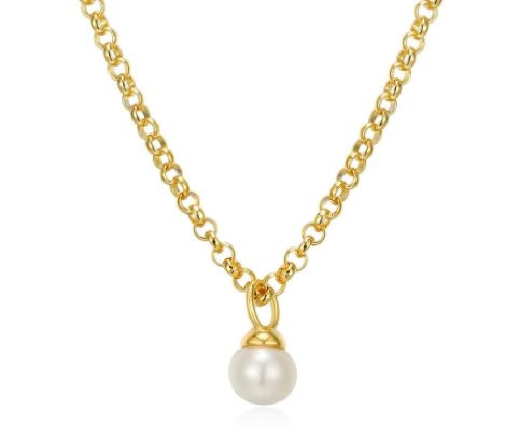 Sterling silver and gold plated REIGN genuine pearl solitaire necklace on a 16+2' length chain