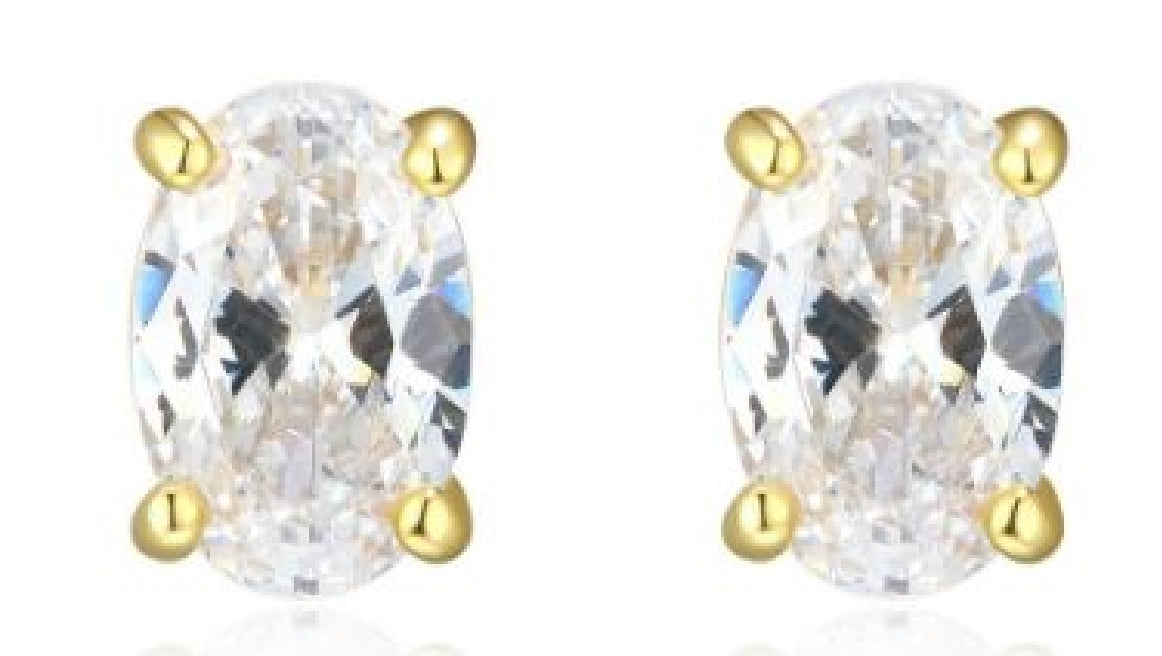 Sterling silver and gold plated REIGN cubic zirconia oval stud earrings