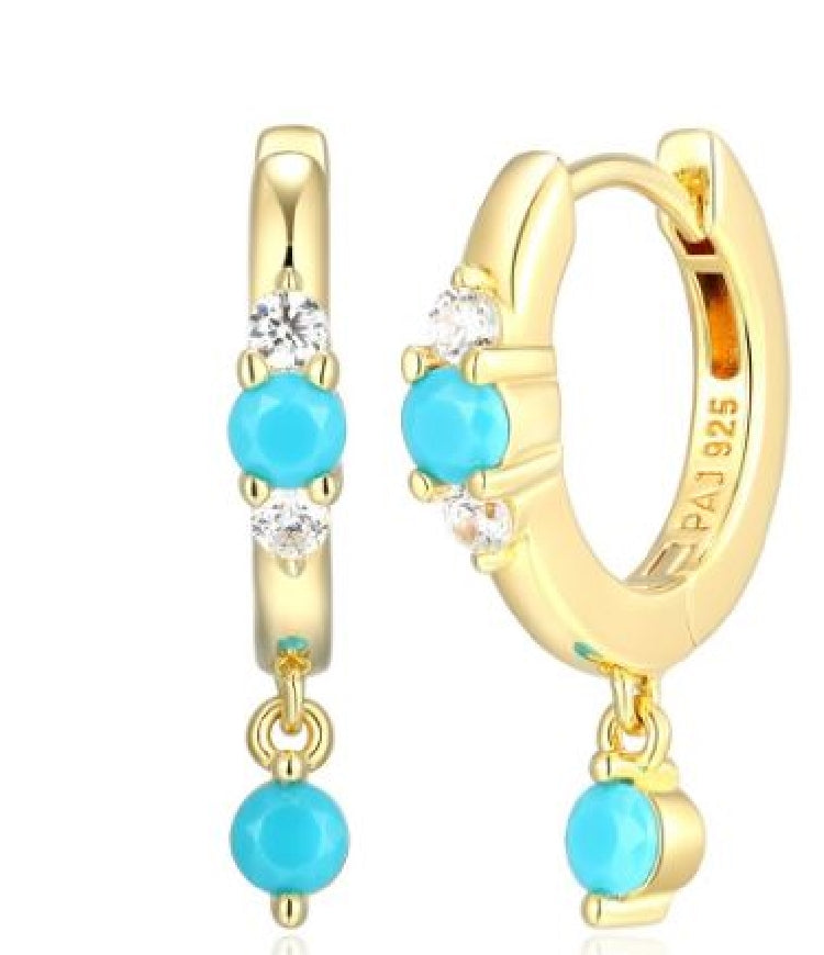 Sterling silver gold plated REIGN cubic zirconia and turquoise huggie earrings